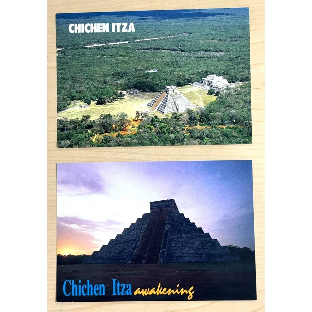 Lot of 2 Vintage Chichen Itza Mexico Mayan Pyramid Ruins Scenic Unused Postcards